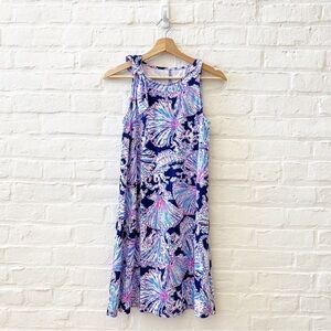 Lilly Pulitzer || Luella Swing Dress Bow Shoulder Deep Sea Shells Bells Blue XS